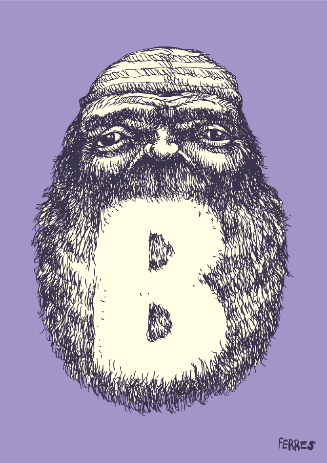 bearded man screen print png illuminated letter b